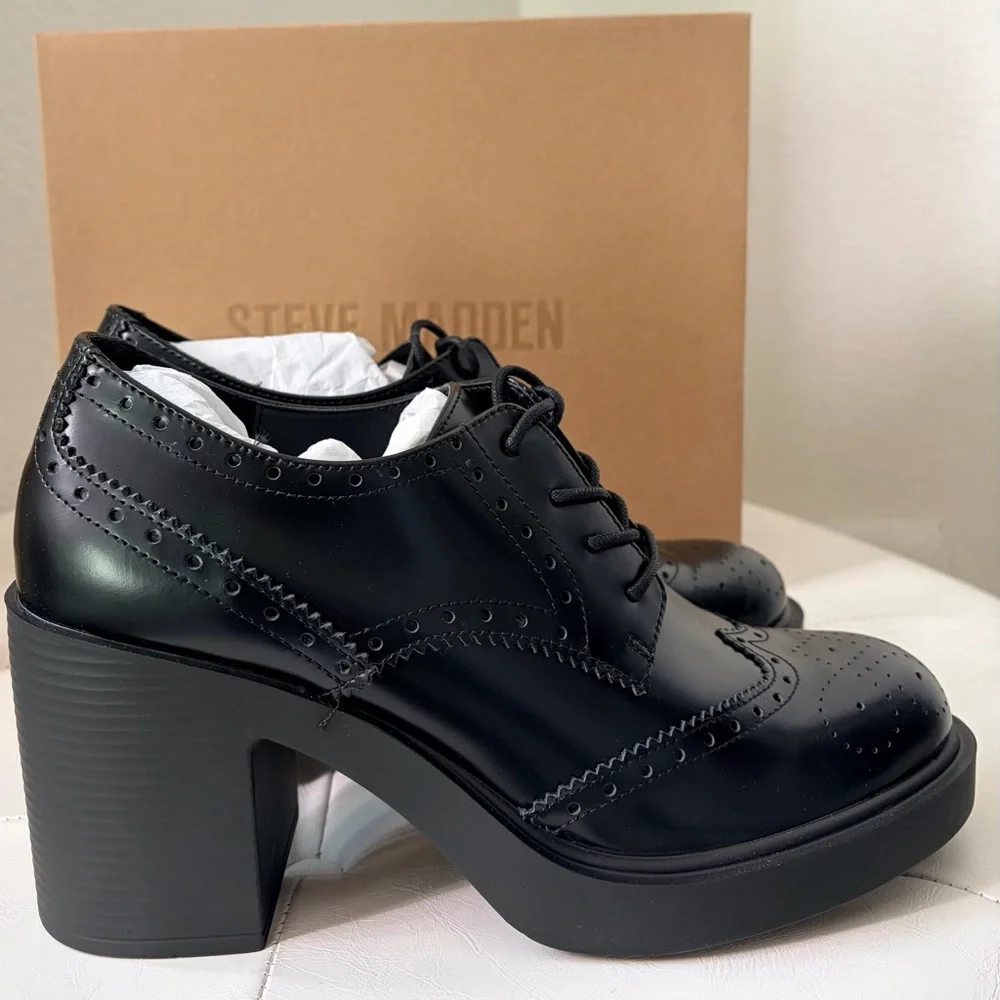 NIB Steve Madden Poetta Oxford Shoes in Black Box - Picture 1 of 5